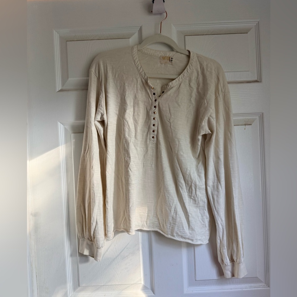 Nation LTD Cream Gold Button Henley Pullover Long Sleeve Shirt